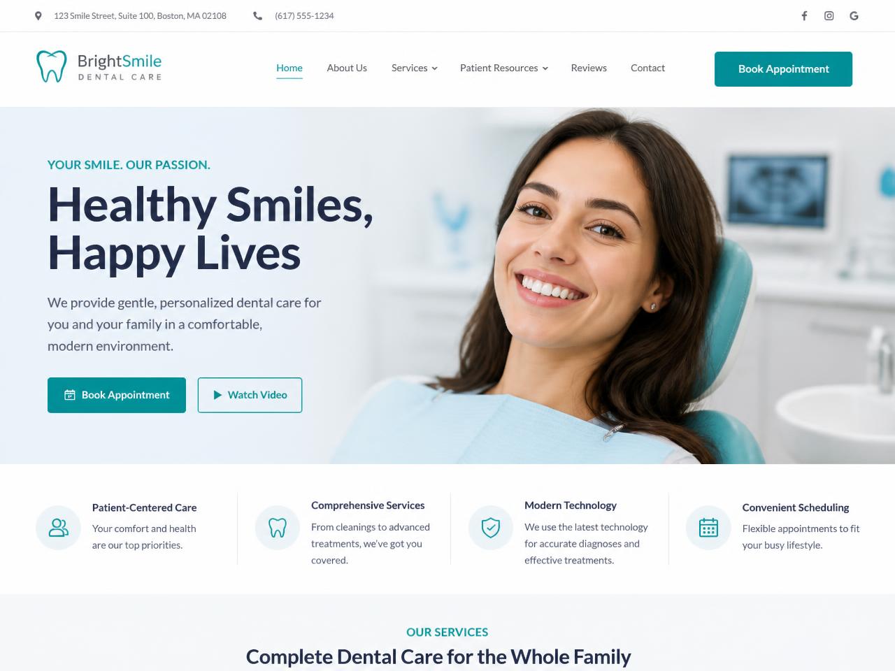 Dental Clinic website design for BrightSmile Dental Care
