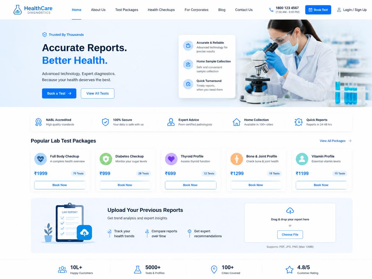 Medical Laboratory website design for HealthCare Diagnostics