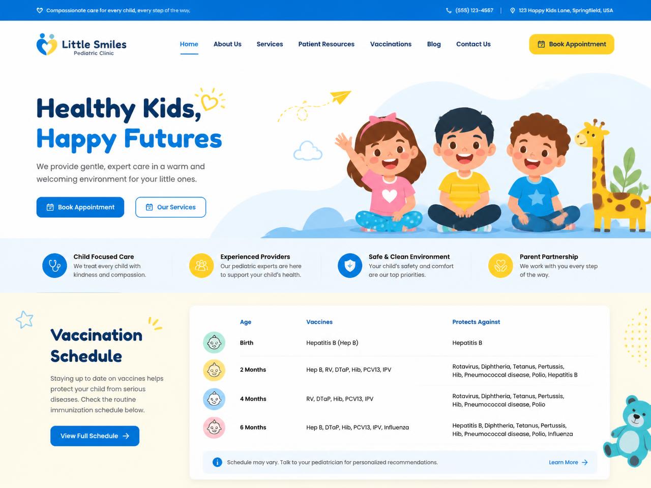 Pediatric Clinic website design for Little Smiles Pediatrics
