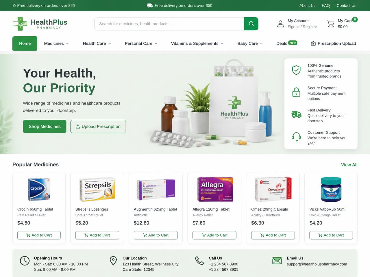 Pharmacy website design for HealthPlus Pharmacy