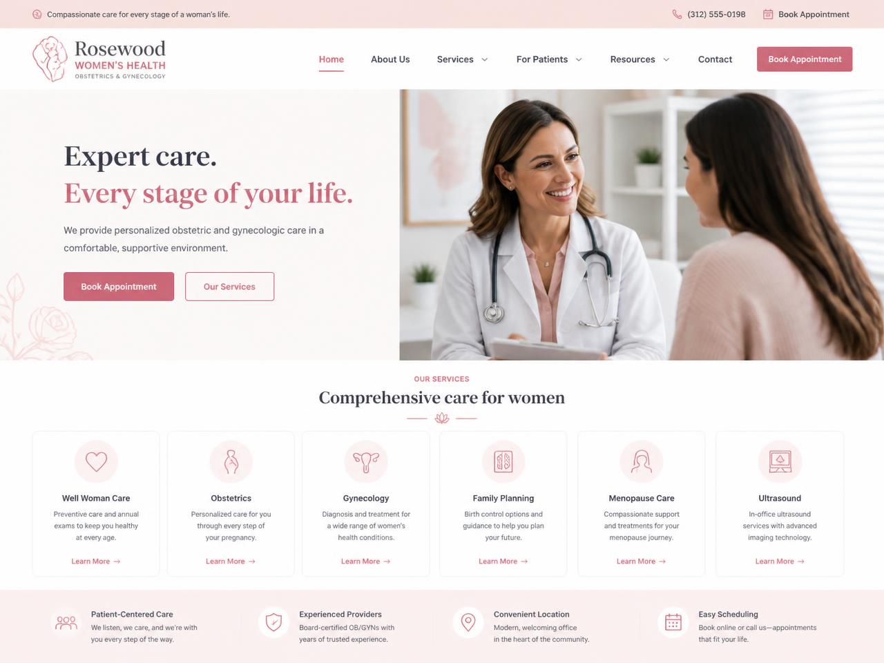 OB-GYN Clinic website design for Rosewood Women's Health